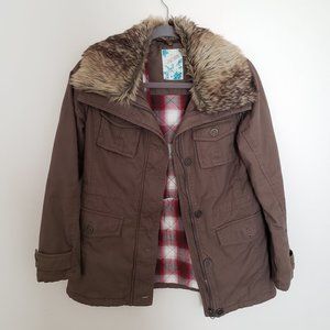 Nordstrom women's faux fur military-style jacket - size small - olive green